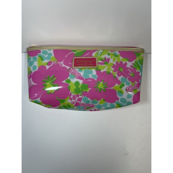 Lilly Pulitzer Bundle Lot Of 2 Vinyl Estee Lauder Zip Bags & Notebook - Picture 2 of 14